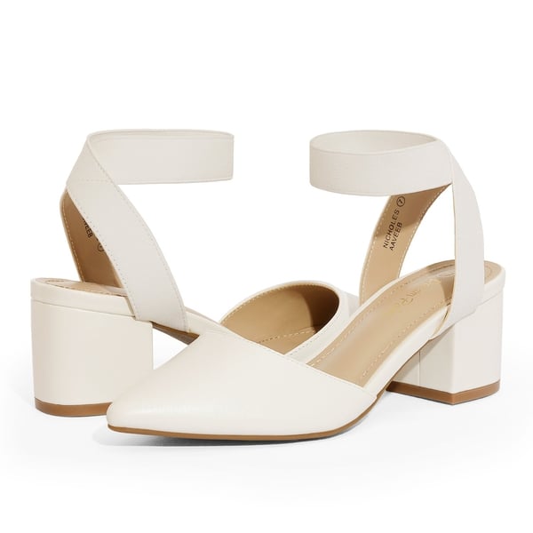 Pointed Toe Pumps with Ankle Strap - WHITE PU - 3